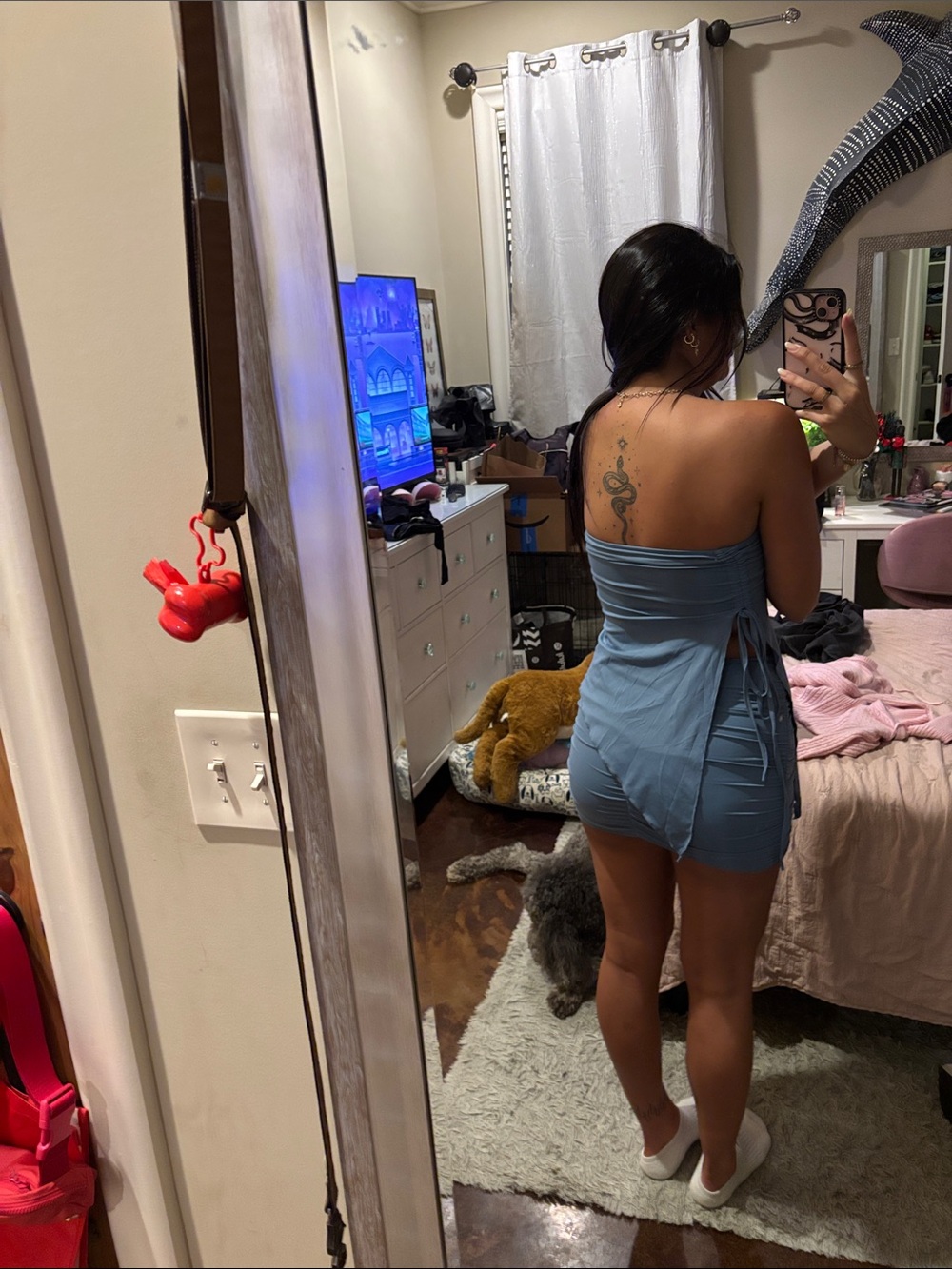 Strapless Blue Ruched Mini Dress - Picture 2 of 2